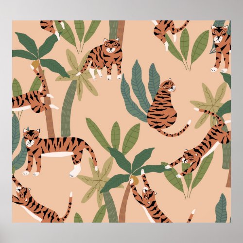 Summer Tigers Palm Trees Exotic Poster