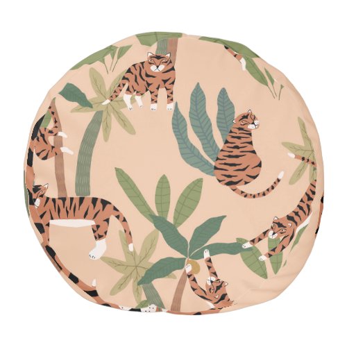 Summer Tigers Palm Trees Exotic Pouf