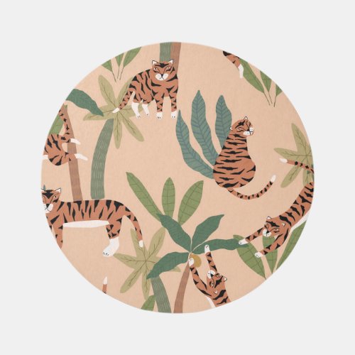 Summer Tigers Palm Trees Exotic Rug