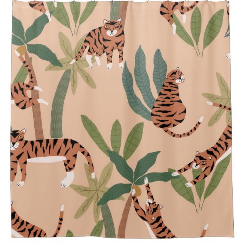 Summer Tigers Palm Trees Exotic Shower Curtain