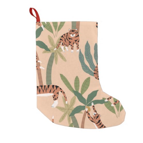 Summer Tigers Palm Trees Exotic Small Christmas Stocking