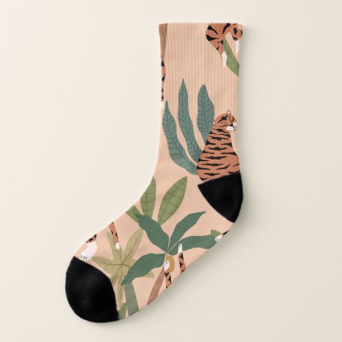 Summer Tigers Palm Trees Exotic Socks