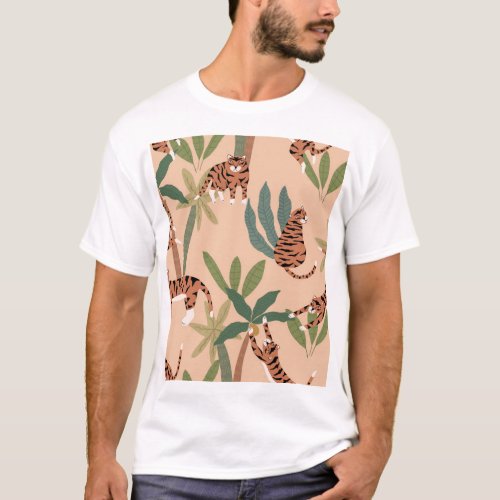 Summer Tigers Palm Trees Exotic T_Shirt