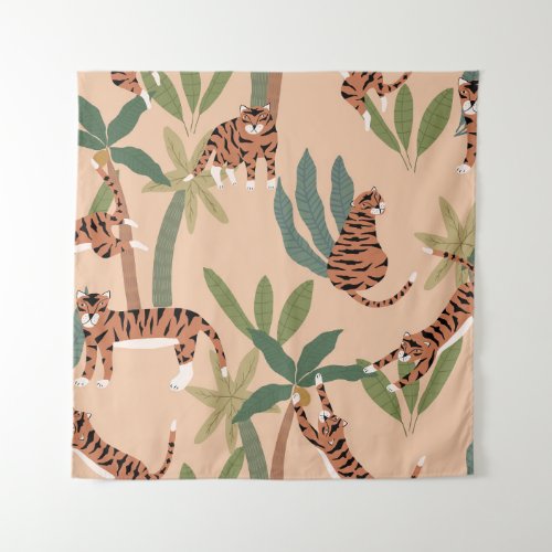 Summer Tigers Palm Trees Exotic Tapestry