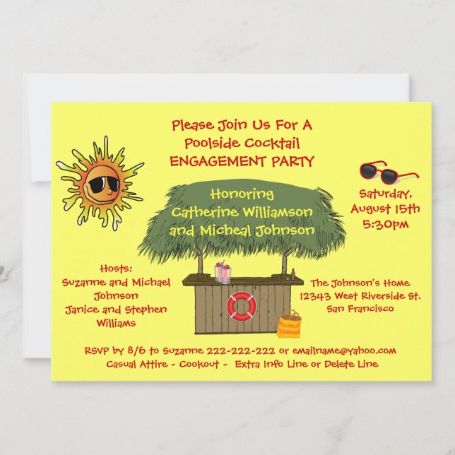 Summer Tiki Hut Beach Cocktail Engagement Party Invitation (Front)