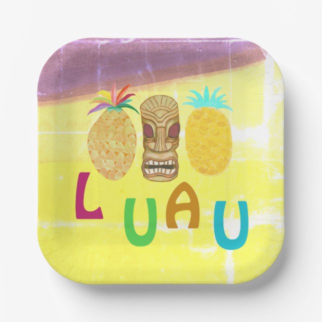 Summer Tiki Pineapple Luau Paper Plates (Front)