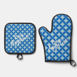 Summer tile with azure circles on baby blue oven mitt &amp; pot holder set