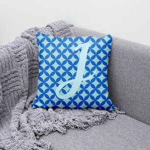 Summer tile with azure circles on baby blue throw pillow