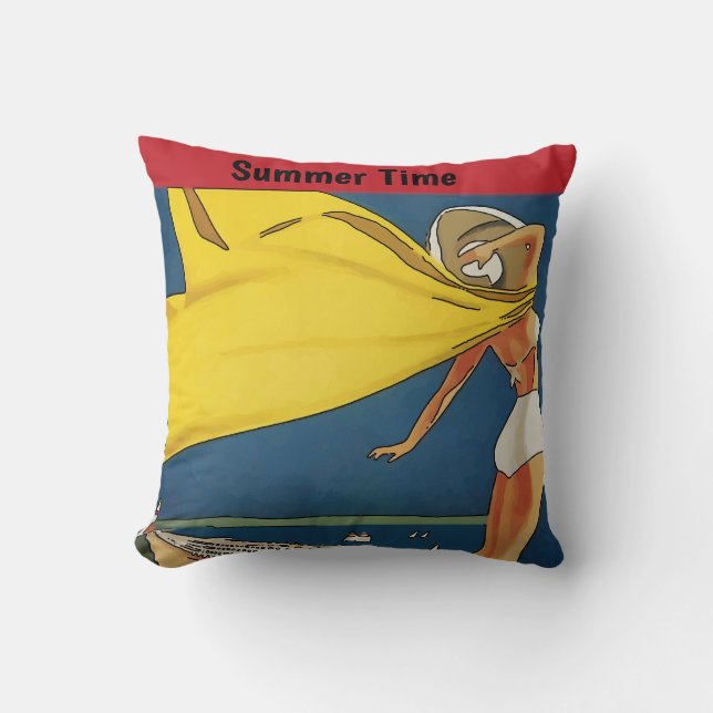 Summer Time At The Shore, edit text Throw Pillow (Front)