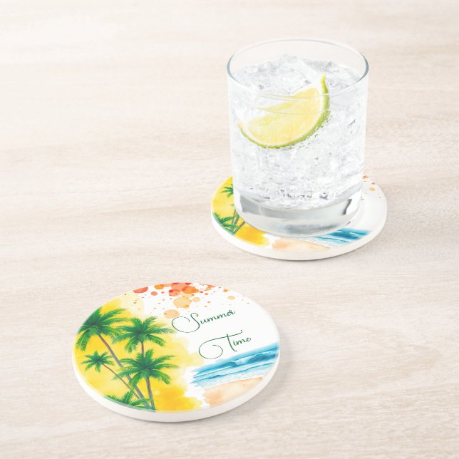 “Summer Time” beach design Coaster (Side)