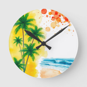 “Summer Time” beach design Round Clock