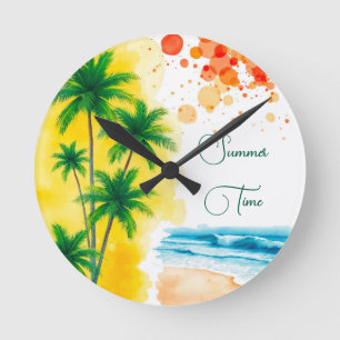 “Summer Time” beach design Round Clock