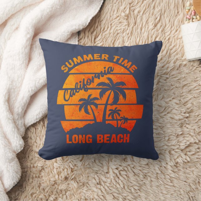 Summer Time California Long Beach Throw Pillow (Blanket)