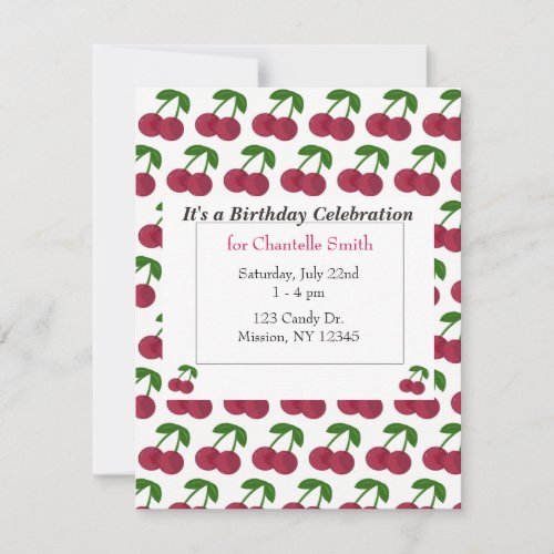 Summer Time Cherries Birthday Invitation