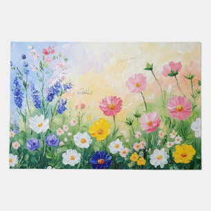 Summer time. Colourful flowers. Art. Doormat