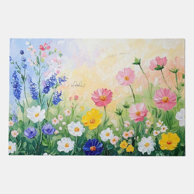 Summer time. Colourful flowers. Art.  Doormat (Front)