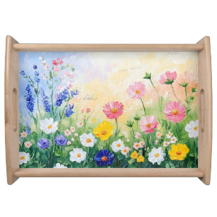 Summer time. Colourful flowers. Art.  Serving Tray