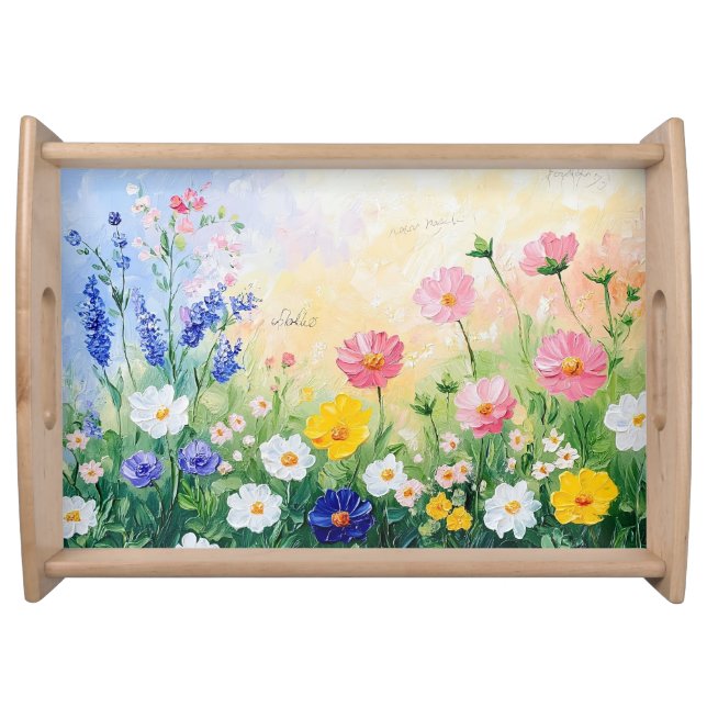 Summer time. Colourful flowers. Art.  Serving Tray (Front)