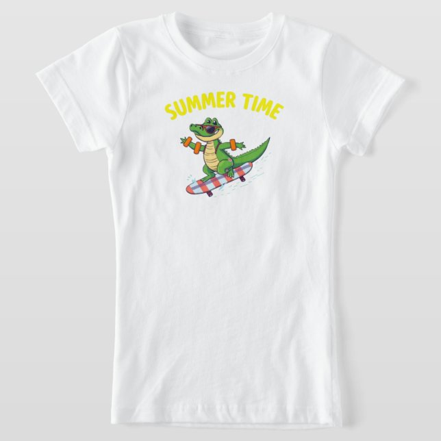SUMMER TIME Cool Crocodile Cartoon  T-Shirt (Laydown)