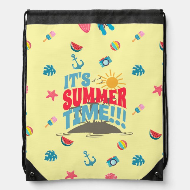 Summer Time Cute Soft Yellow Drawstring Bag (Front)