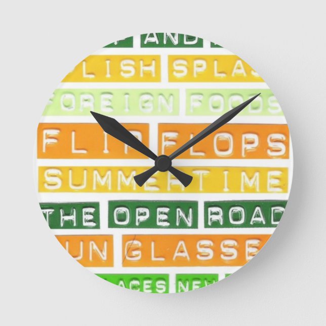Summer Time, Flip Flops - Orange, Yellow and Green Round Clock (Front)