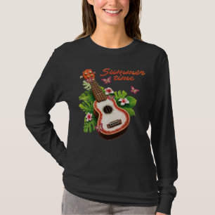 Summer Time Hawaii Ukulele Lute Flowers T-Shirt