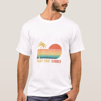 Summer Time Polo tee Retro Beach Sunset Logo palm