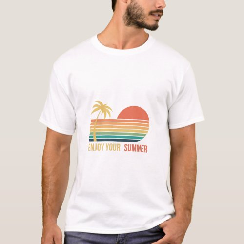 Summer Time Polo tee Retro Beach Sunset Logo palm 