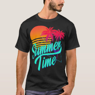 Summer Time Retro 80s Beach Scene with Palm Trees T-Shirt