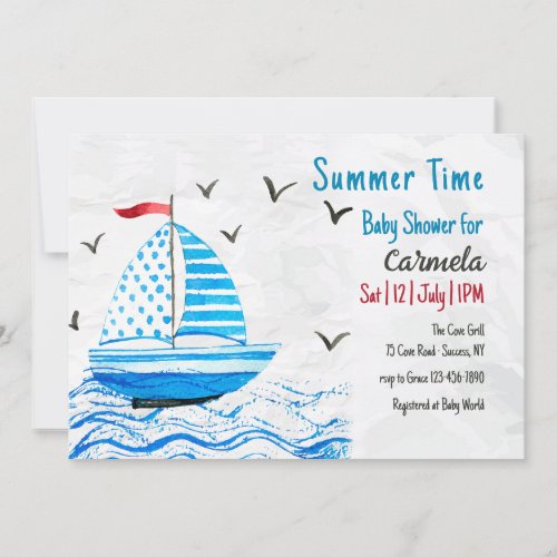 Summer Time Sailboat Baby Shower Invitation