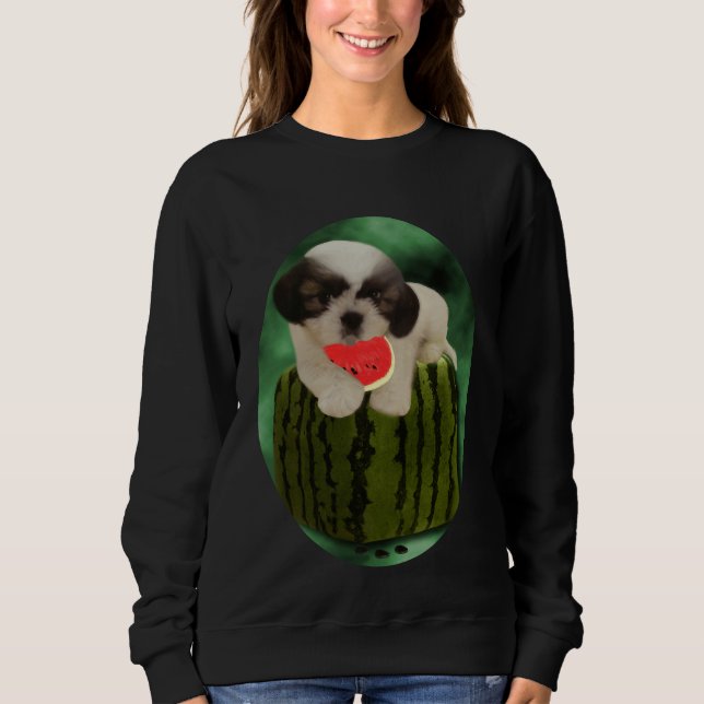 Summer Time Shih Tzu Puppy Enjoying The Taste Of W Sweatshirt (Front)