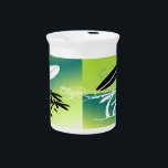 Summer Time Theme Pitcher<br><div class="desc">Impress your guests with this Summer Time Theme Pitcher that features a summer green and aqua background with a white and black silhouettes of Palm trees and Surfboards. The surfboards have splashes of blue water around them. Great gift for anyone who loves Summer. This Summer Time Design Pitcher makes a...</div>