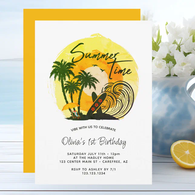 Summer Time Vibes 1st Birthday Invitation | Zazzle