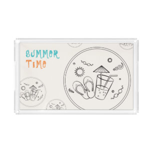 Summer Time Vibes of Sun & Vacation, Sketched Art Acrylic Tray