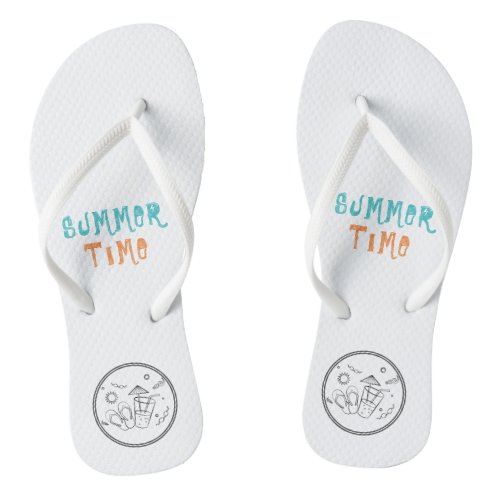 Summer Time Vibes of Sun  Vacation Sketched Art Flip Flops