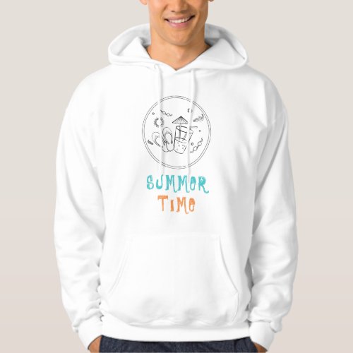 Summer Time Vibes of Sun  Vacation Sketched Art Hoodie