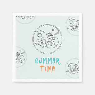 Summer Time Vibes of Sun & Vacation, Sketched Art Napkins