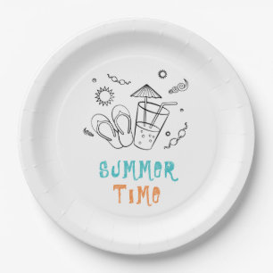 Summer Time Vibes of Sun & Vacation, Sketched Art Paper Plates