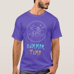 Summer Time Vibes of Sun & Vacation, Sketched Art T-Shirt