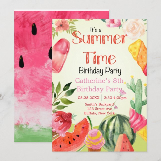 Summer Time Watermelon Birthday Party  (Front/Back)