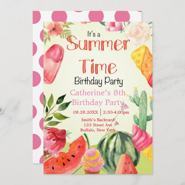 Summer Time Watermelon Birthday Party  (Front/Back)