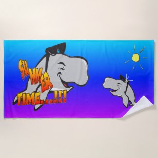 Summer Time Whales Cartoon Beach Towel