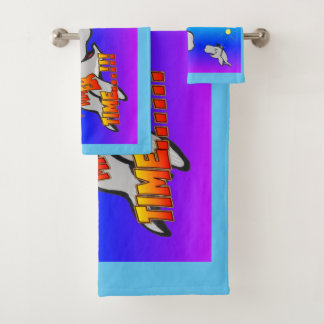 Summer Time Whales Cartoon Turqoise Bath Towel Set