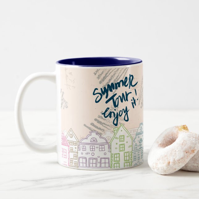summer tour enjoy Two-Tone coffee mug (With Donut)