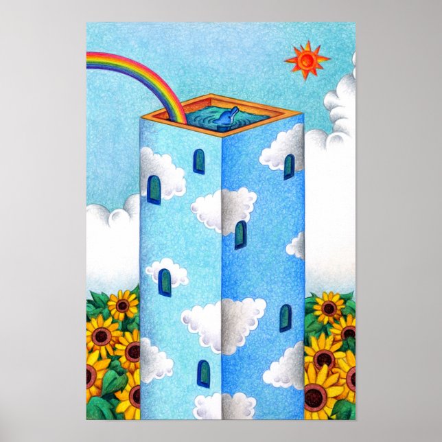 Summer tower covered in a blue sky. poster (Front)