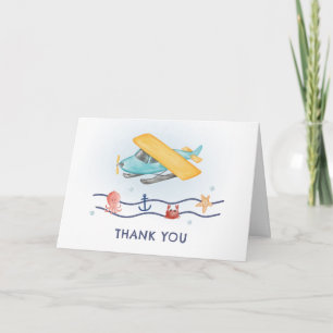 Summer Travel Adventure Sea Airplane Baby Shower Letterpress Thank You Card