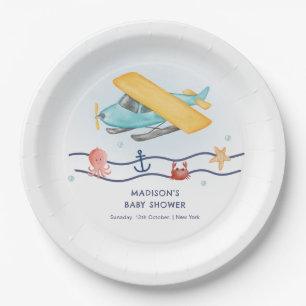 Summer Travel Adventure Sea Airplane Baby Shower Paper Plates