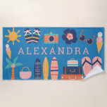 Summer Travel Theme Cute Blue Personalized  Beach Towel<br><div class="desc">Summer Travel Theme Cute Blue Personalized Beach Towel</div>