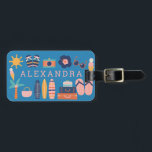 Summer Travel Theme Cute Blue Personalized   Luggage Tag<br><div class="desc">Summer Travel Theme Cute Blue Personalized Luggage Tag</div>