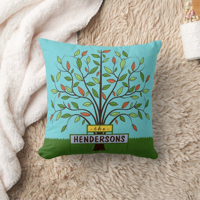Summer Tree Leaves Pretty with Personalized Name Throw Pillow (Blanket)